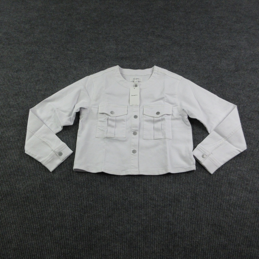 Level 99 Jacket Womens M White Stillwater Collarless Snap Pockets Unlined NWT